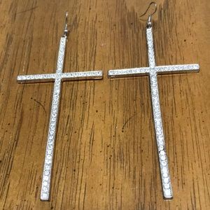 Marshalls Beautiful SilverTone Huge Cross Earring.